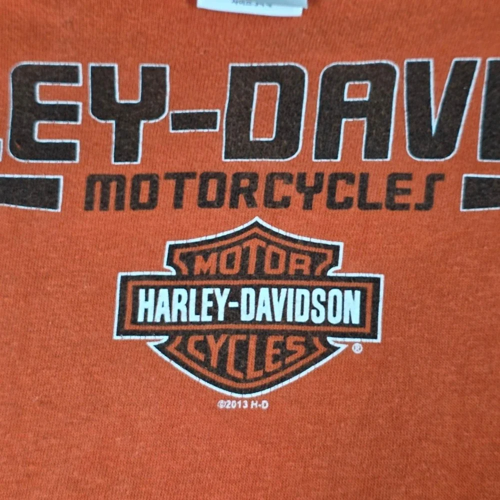 2013 Harley Davidson T-Shirt Bar Shield Logo Mason City Iowa‎ Graphic Orange 3XL